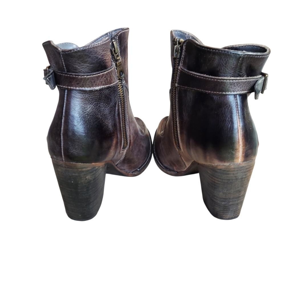 Bed Stu Isla Distressed Leather Buckle Ankle Boots Block Heel - Picture 7 of 14